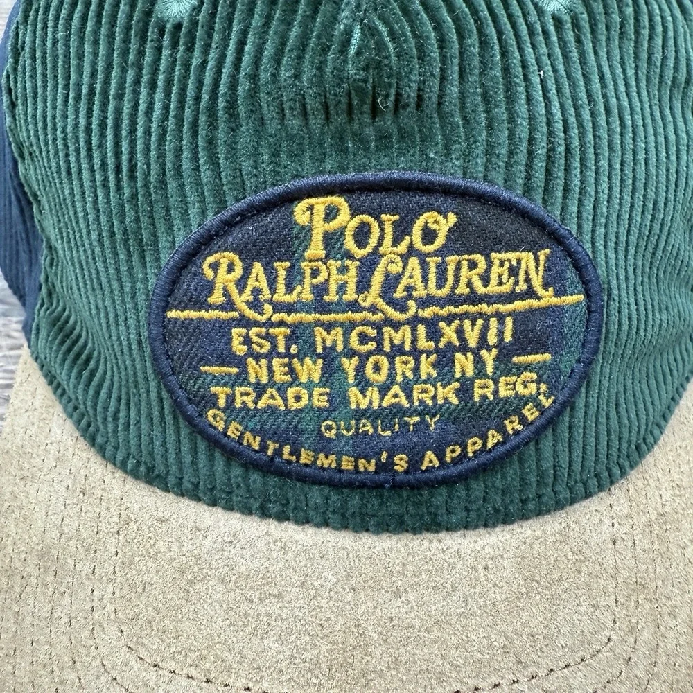 Polo Ralph Lauren Suede-Bill Corduroy‎ Ball Cap College Green/Aviator Navy NEW